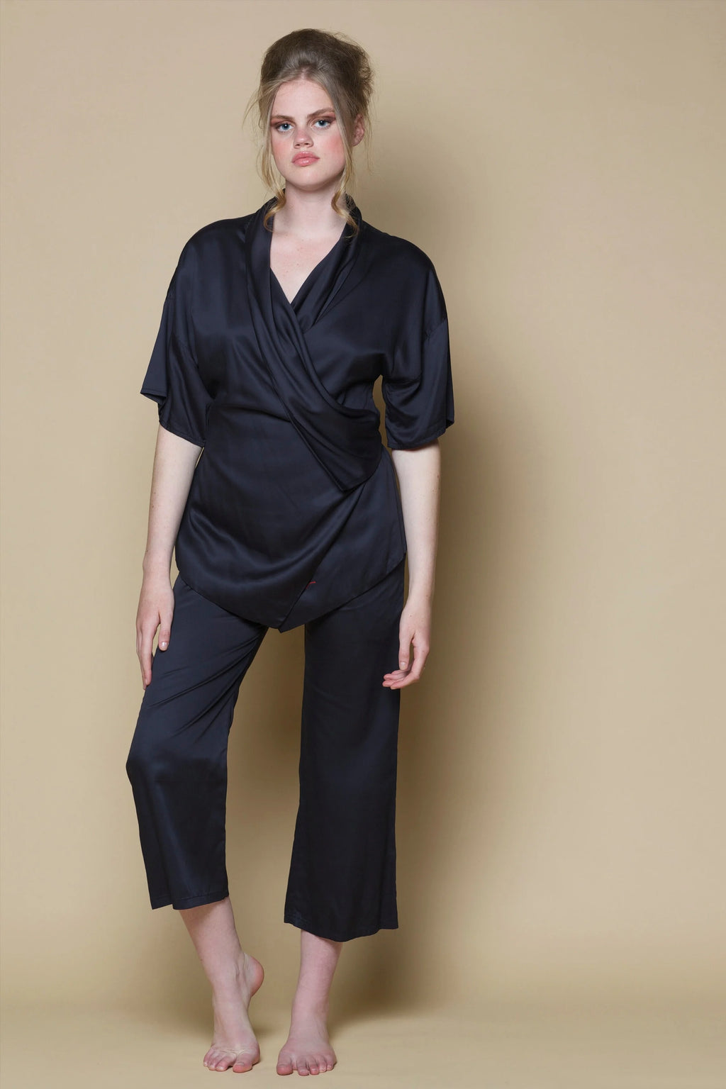Chemisier portefeuille kimono en soie végétalienne