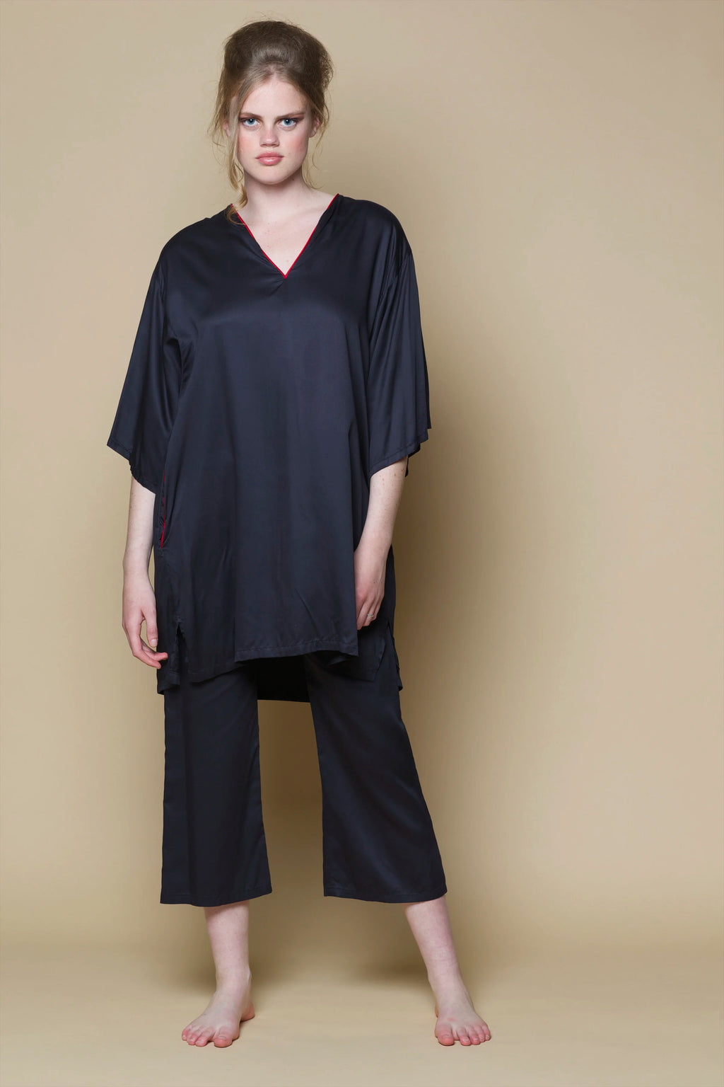 Vegan Silk Short Bamboo Kaftan | Black
