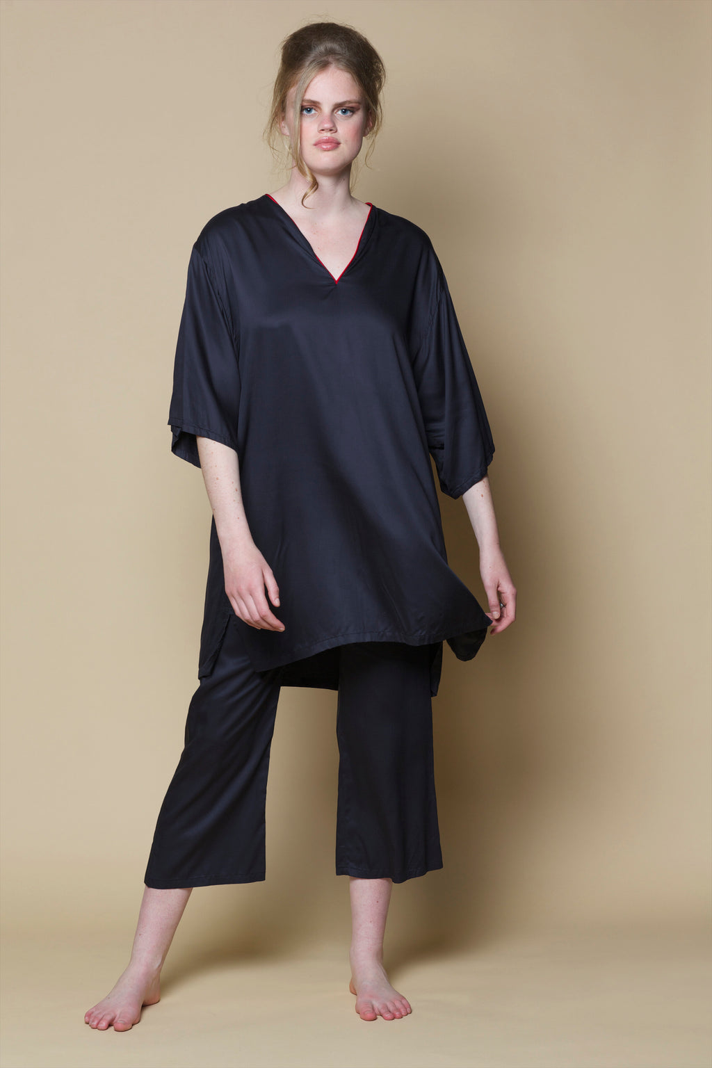 Vegan Silk Short Bamboo Kaftan | Black