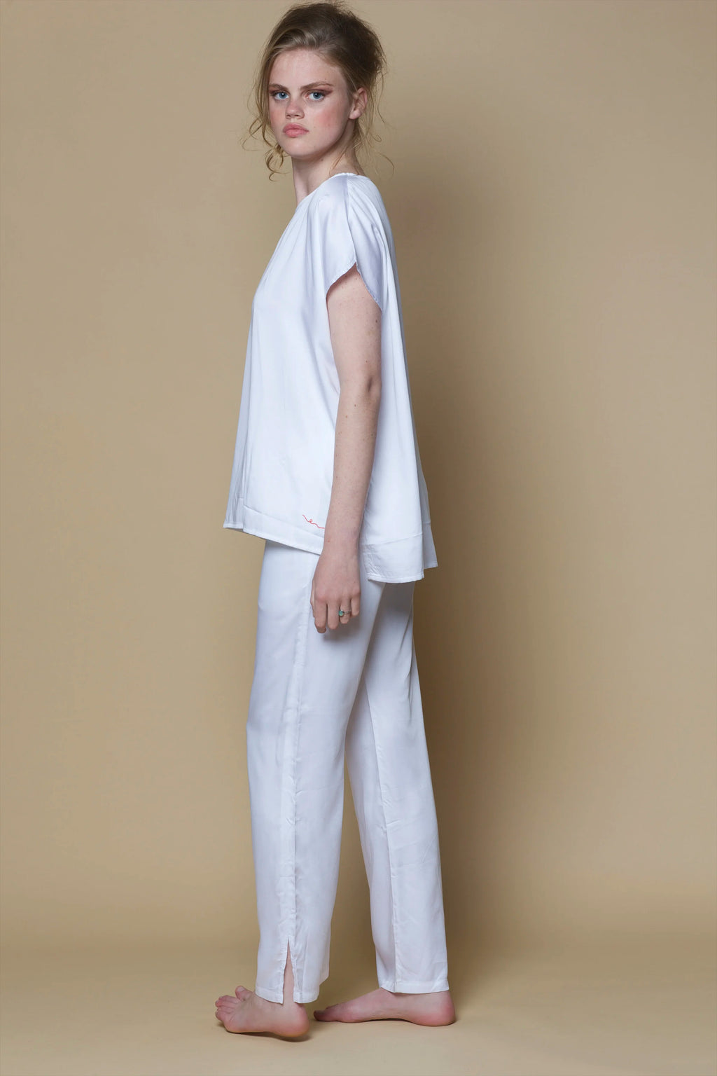 Pantalon en bambou effet soie végétalienne | Blanc