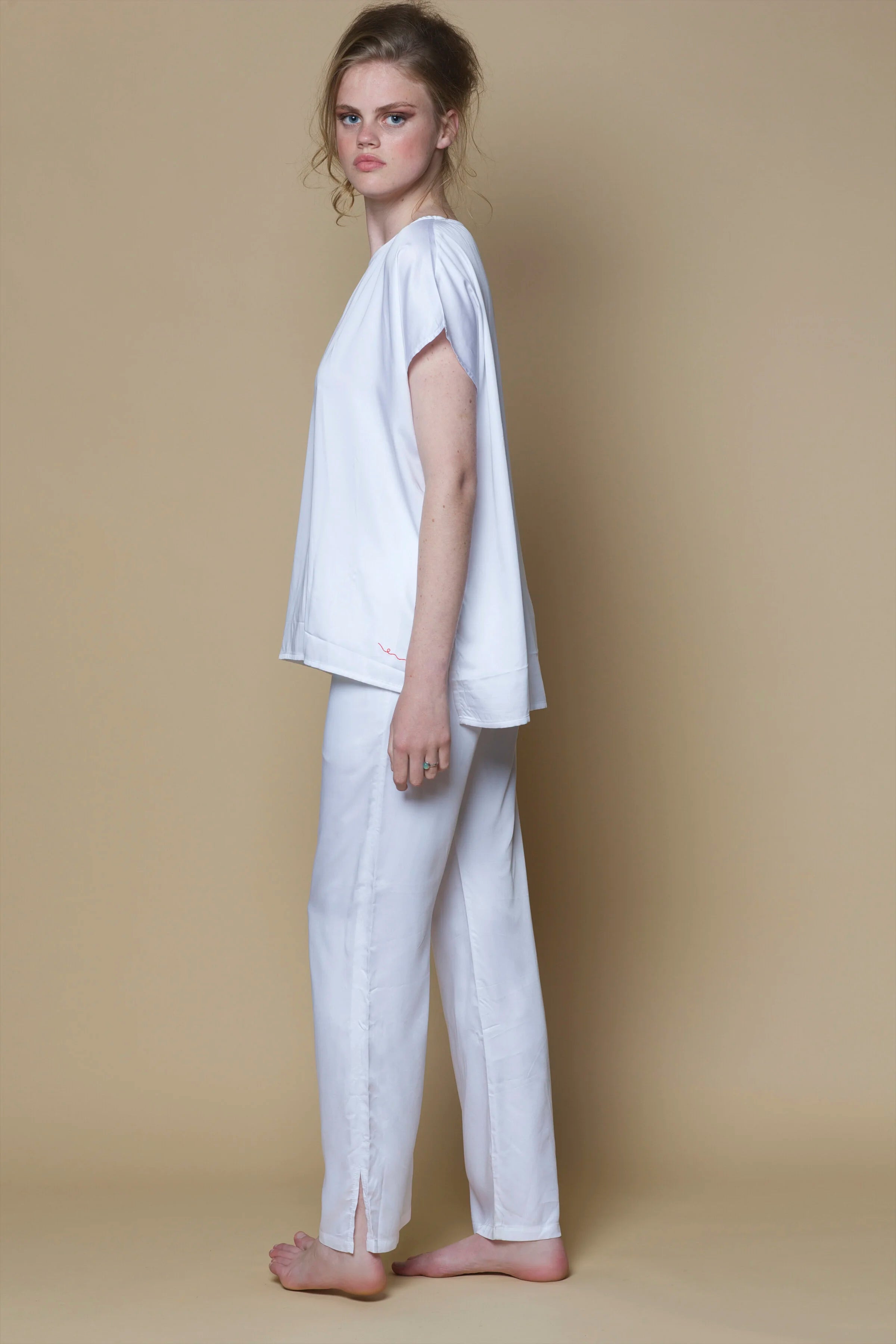 Pantalon en bambou effet soie végétalienne | Blanc