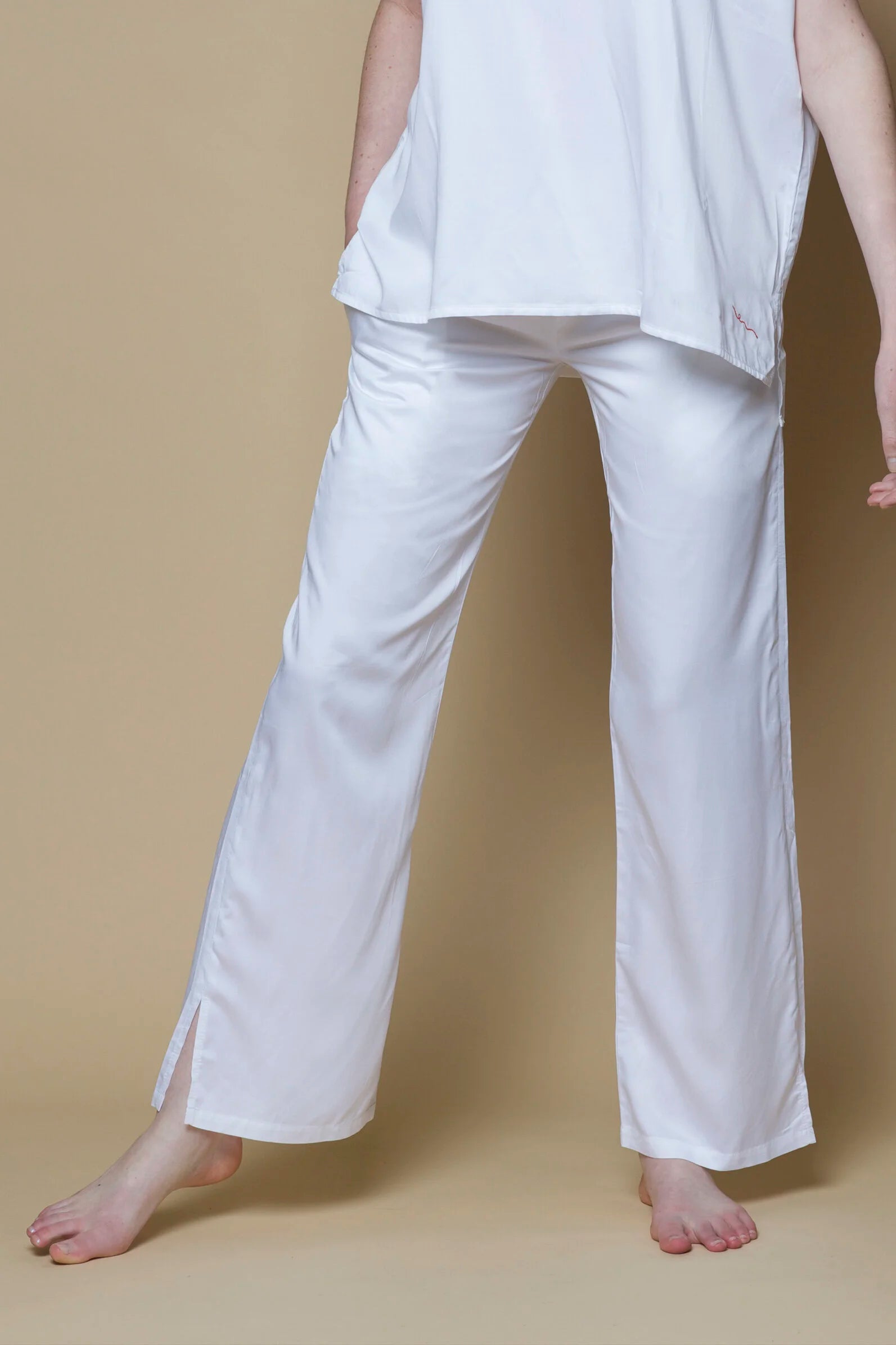 Pantalon en bambou effet soie végétalienne | Blanc
