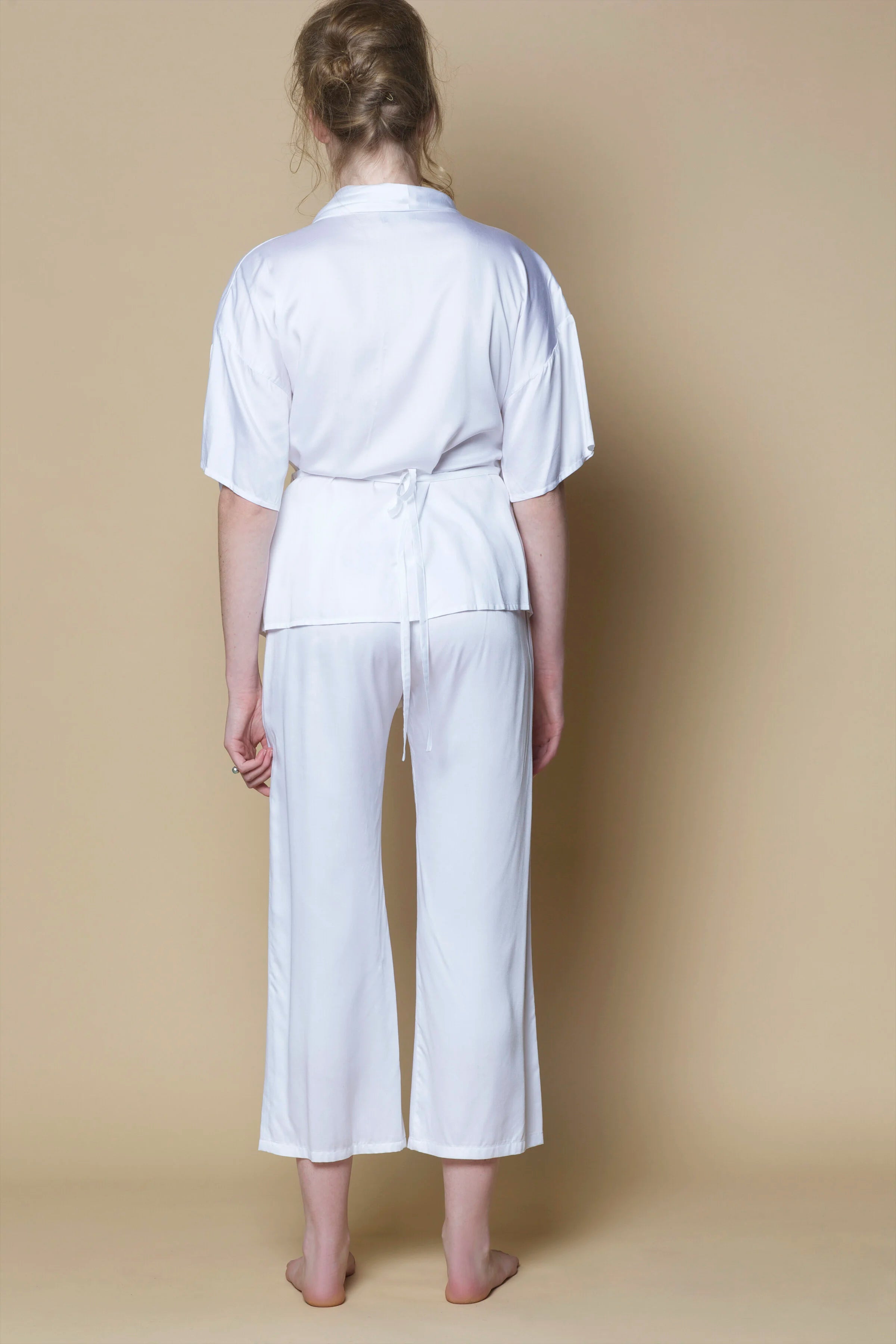 Bamboo Vegan Silk Kimono Wrap Shirt | White