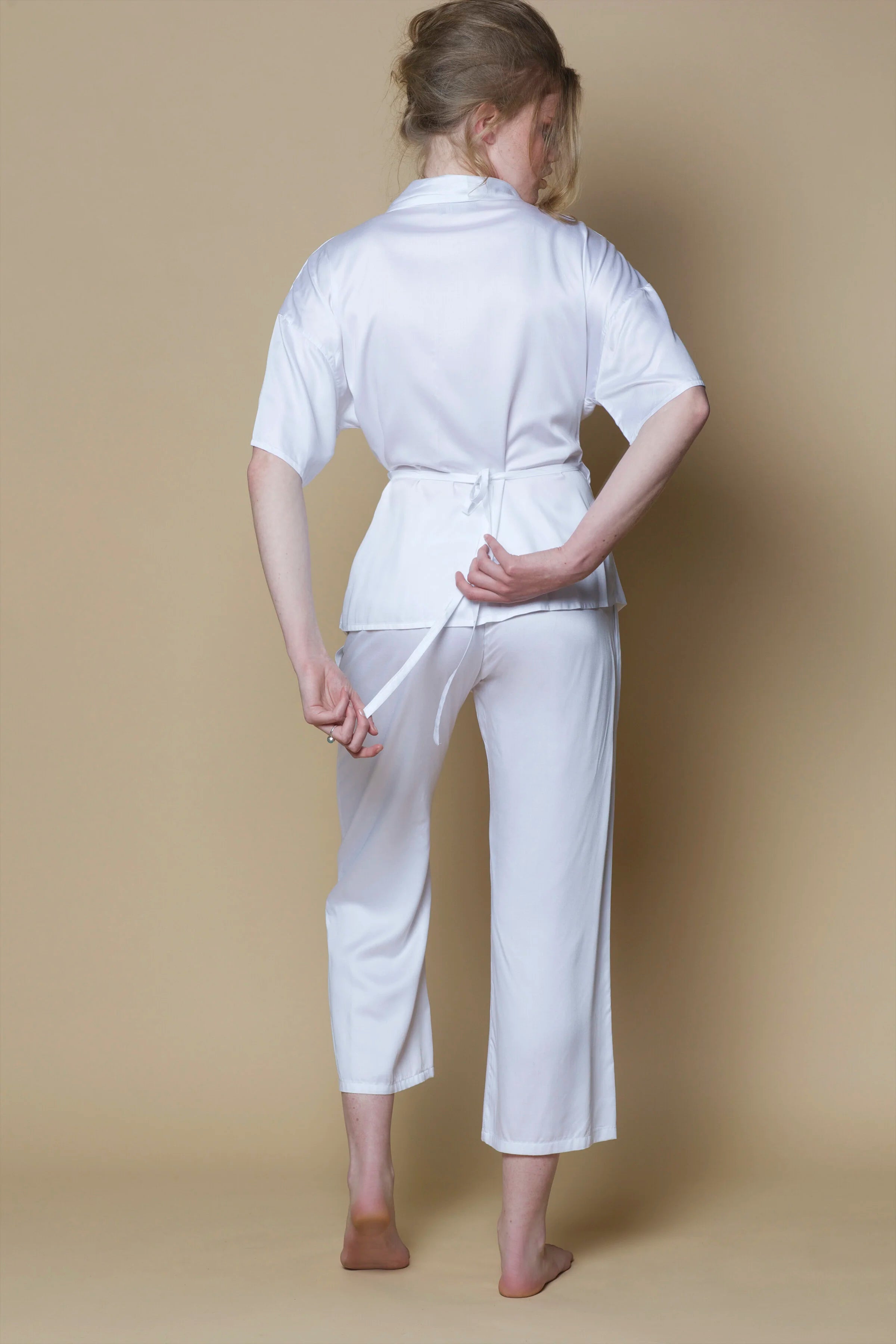 Bamboo Vegan Silk Kimono Wrap Shirt | White