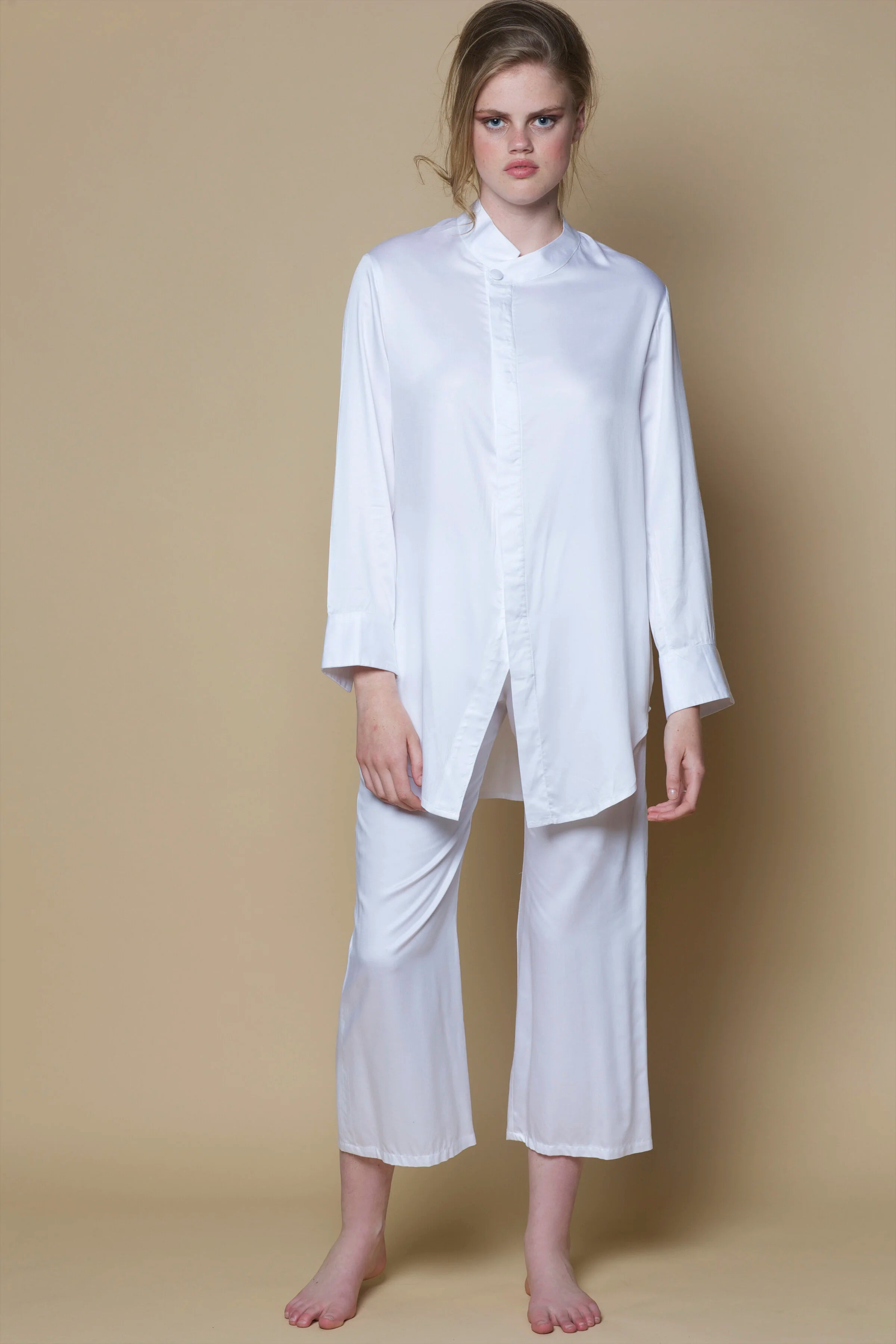 Vegan Silk Bamboo Boyfriend Shirt | White