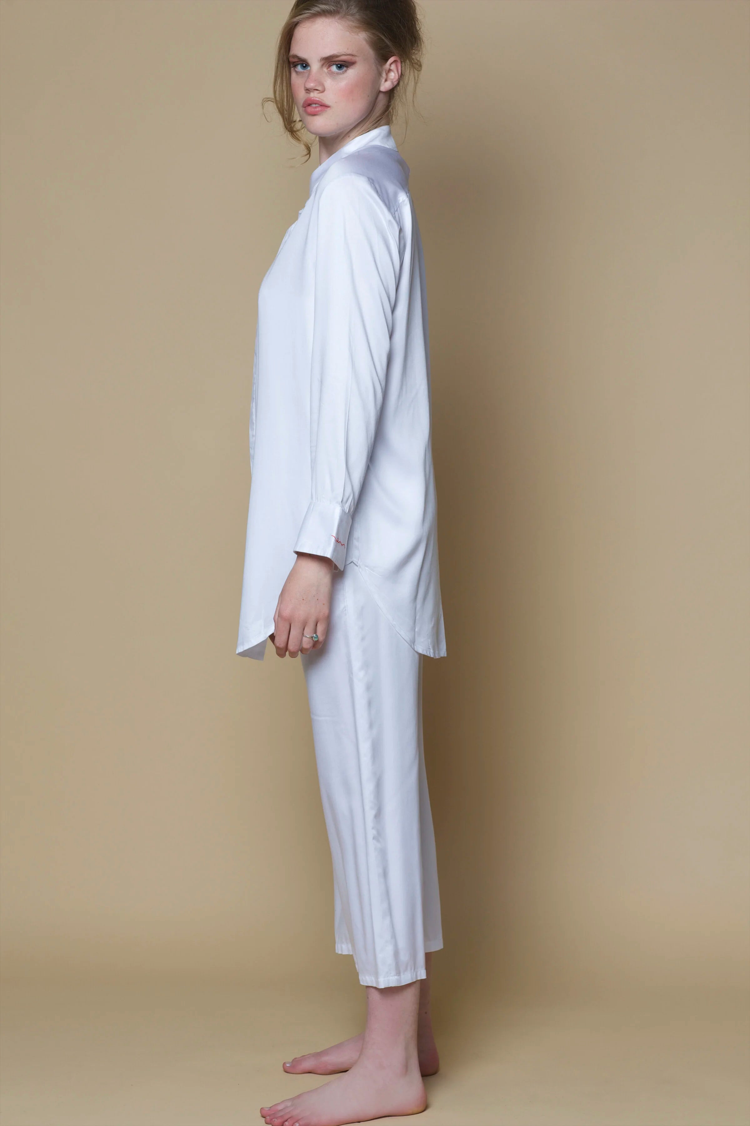 Vegan Silk Bamboo Boyfriend Shirt | White