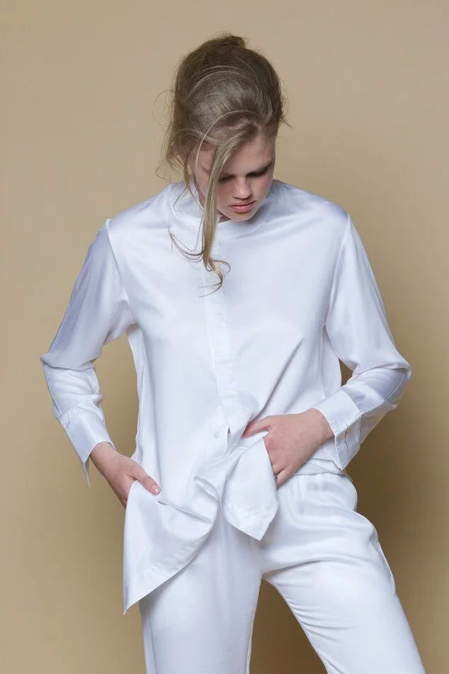 Vegan Silk Bamboo Boyfriend Shirt | White
