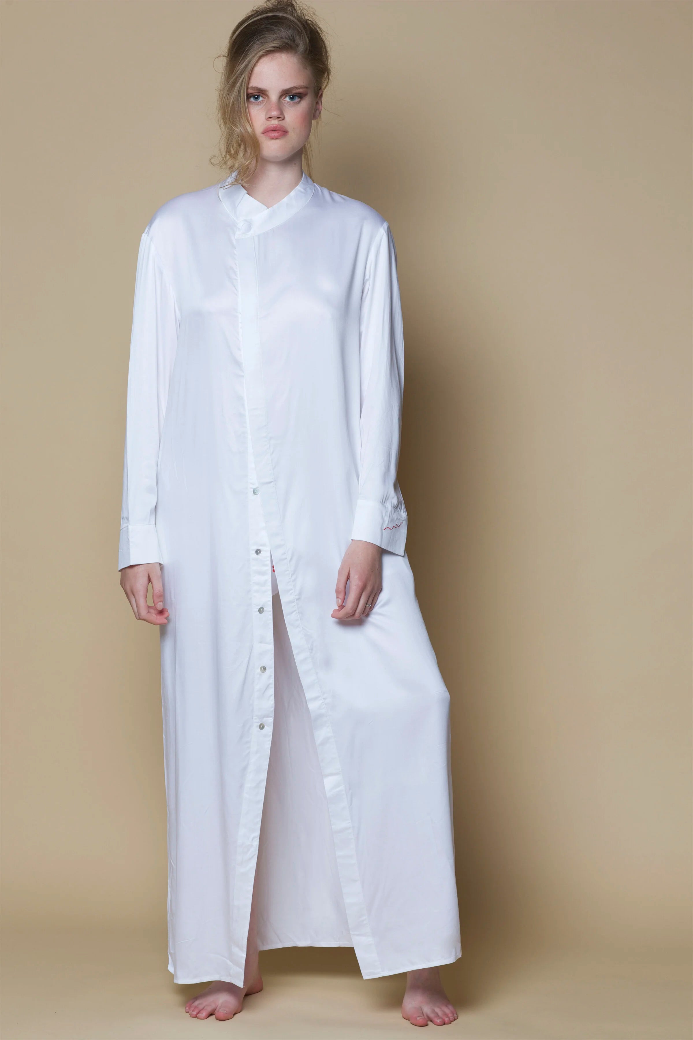 Vegan Silk Long Boyfriend Shirt | White