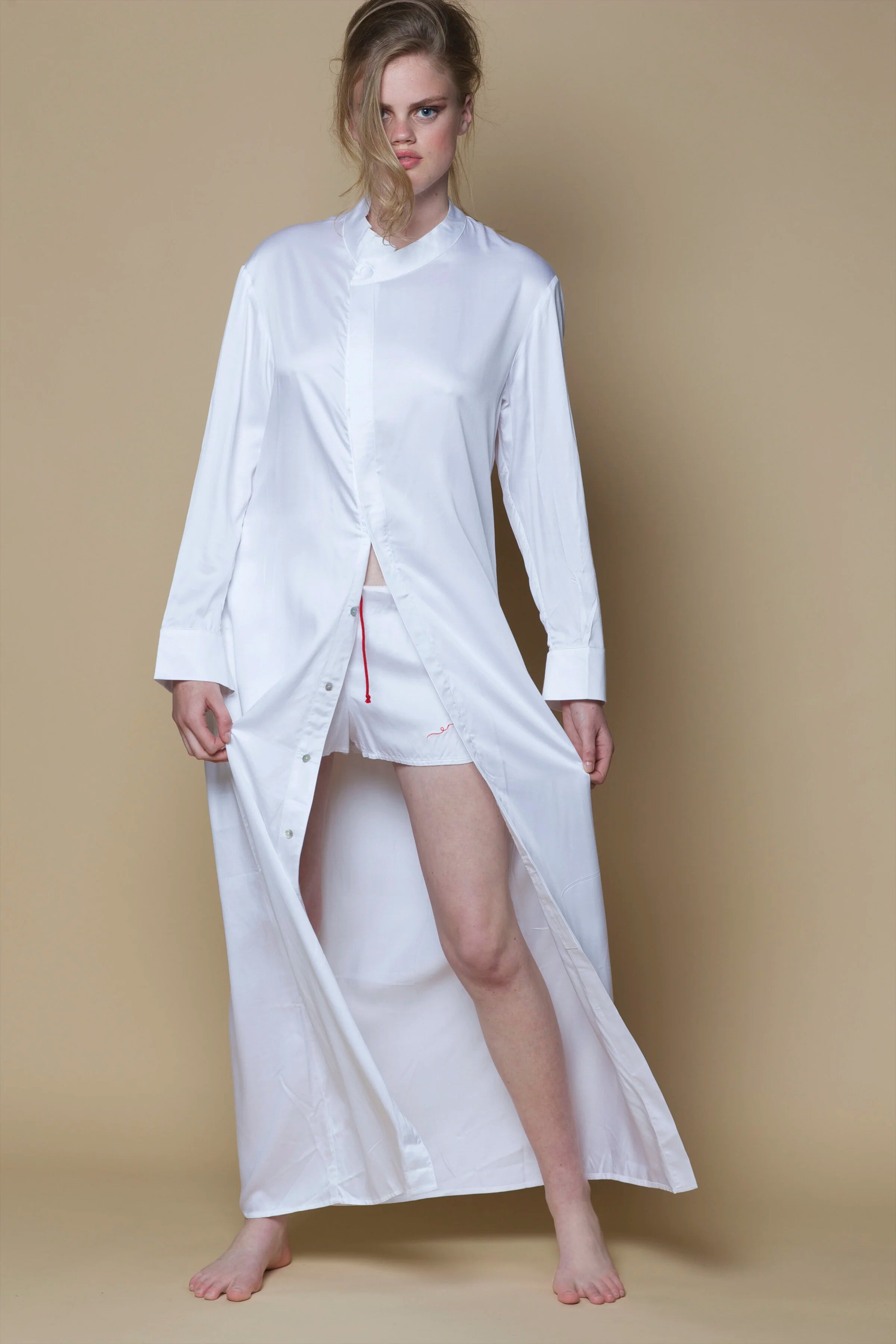 Vegan Silk Long Boyfriend Shirt | White