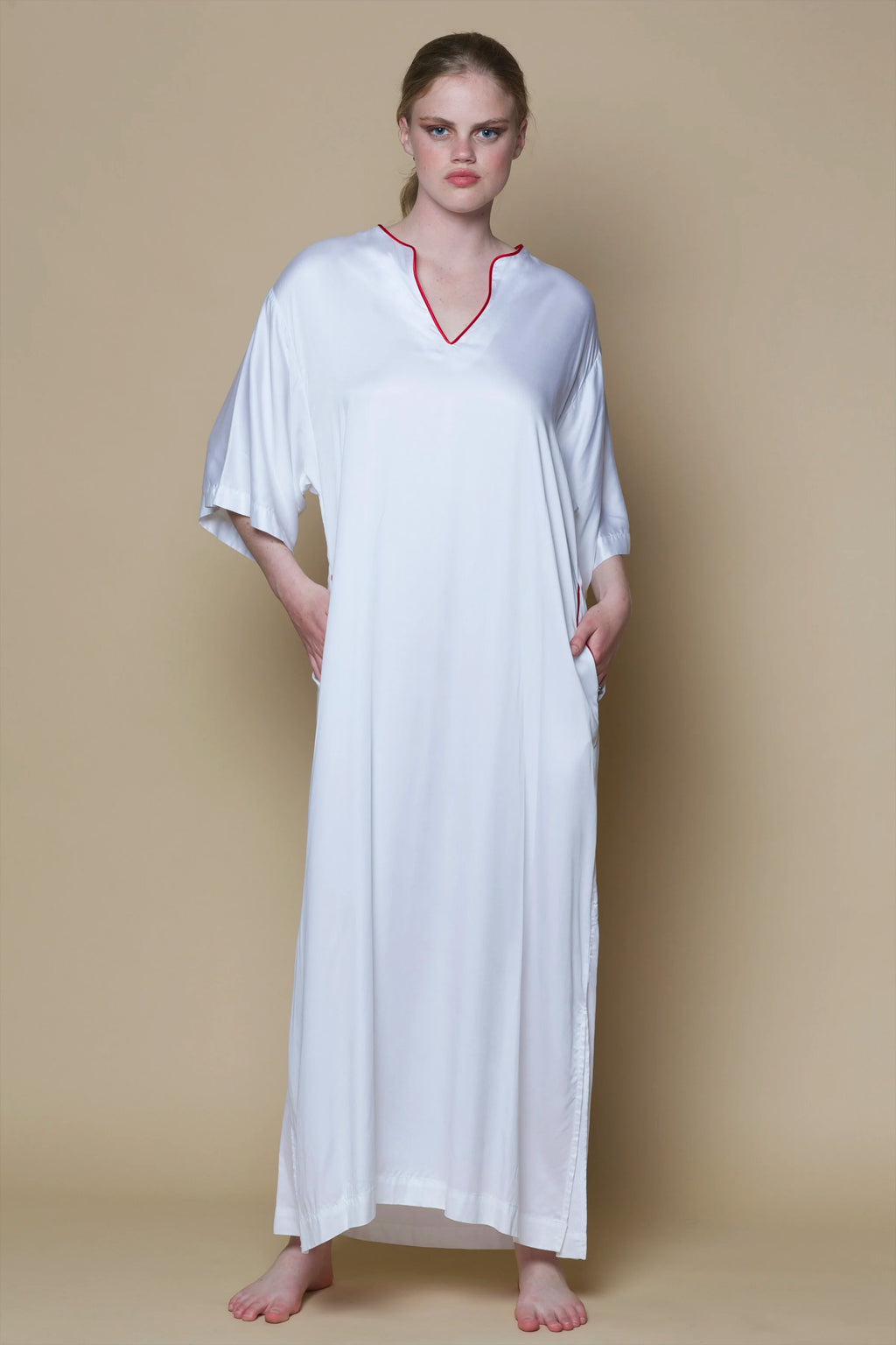 Vegan Silk Bamboo Kaftan | White