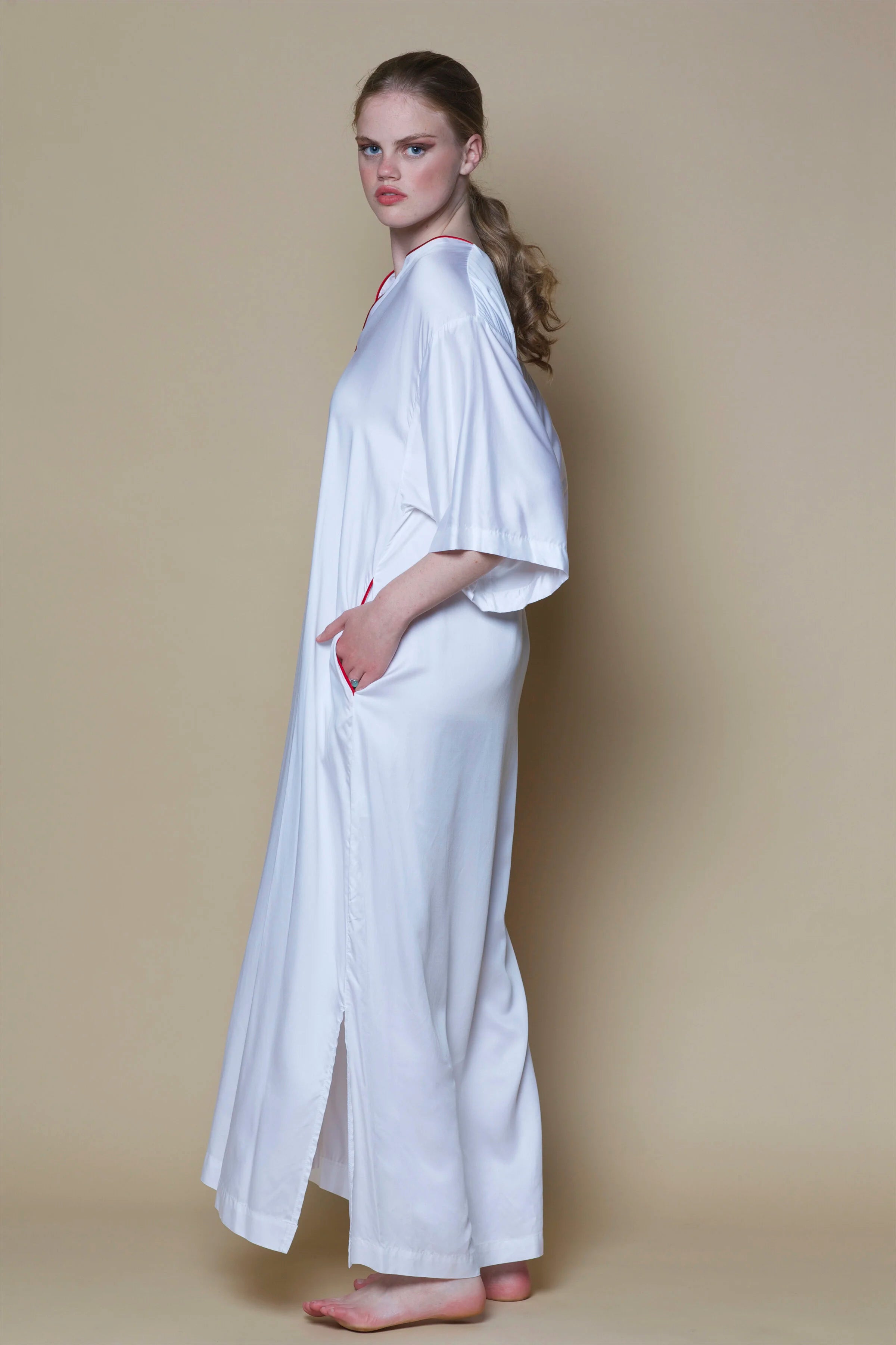 Vegan Silk Bamboo Kaftan | White