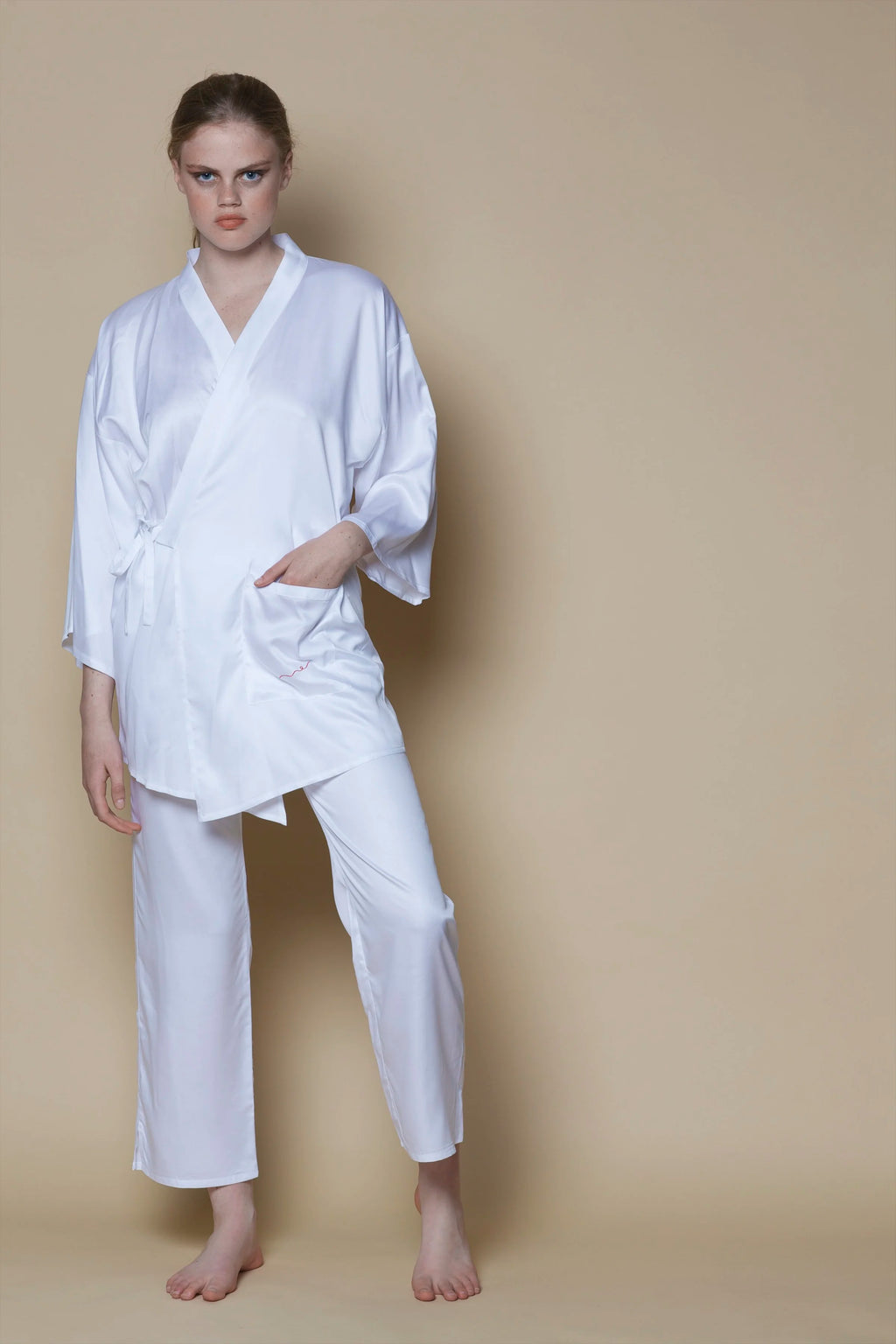 Pyjama en bambou et soie vegan | Blanc