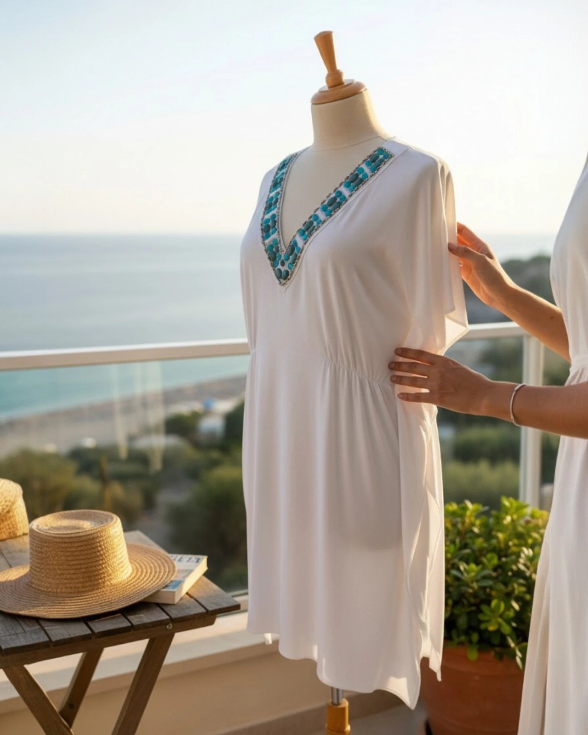 Bamboo Asymmetrical Kaftan with Repurposed Trimmings