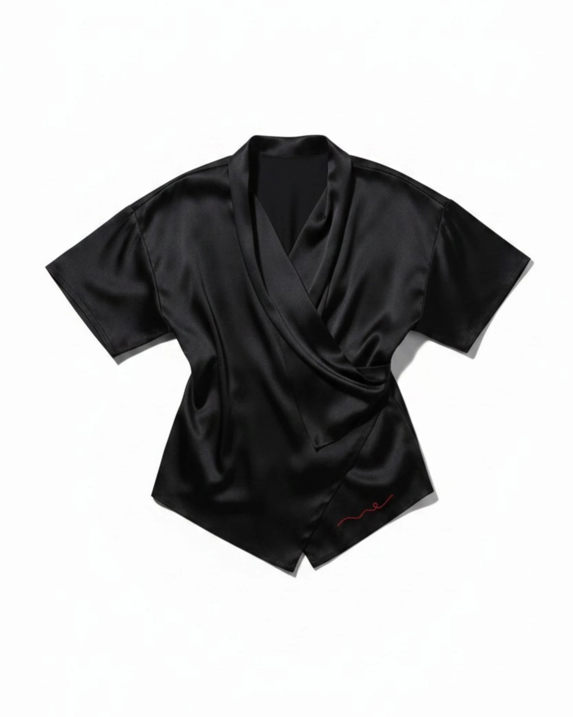 Bamboo Vegan Silk Kimono Wrap Shirt | Black