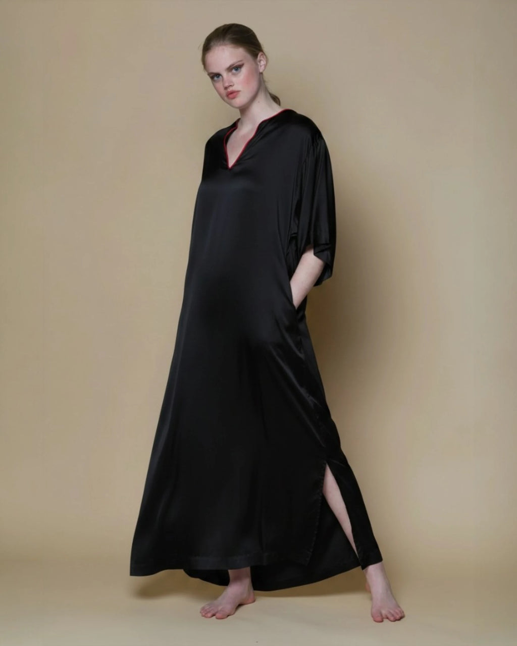 Vegan Silk Bamboo Kaftan | Black
