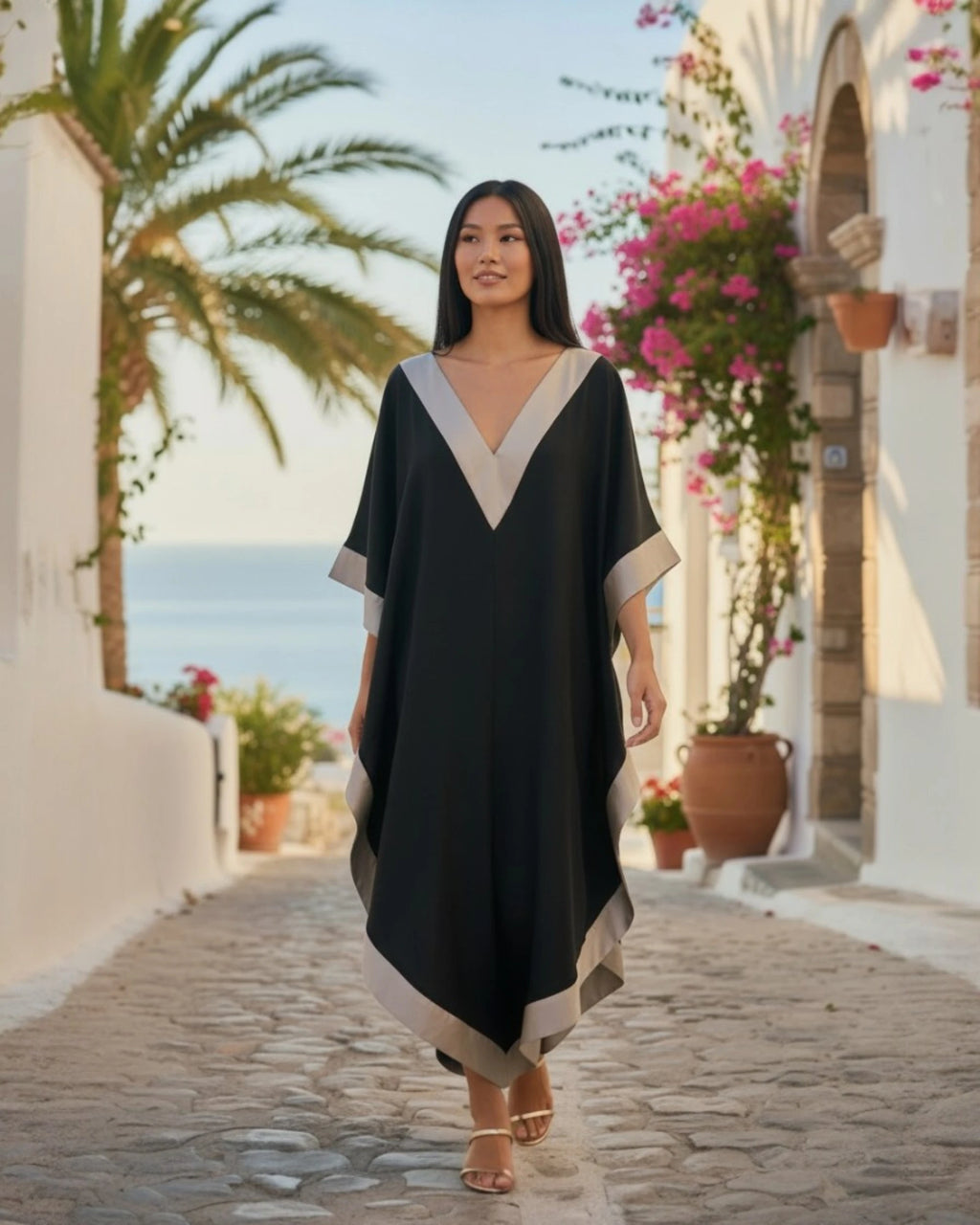 Bamboo Vegan Silk Dress | Black & Gold