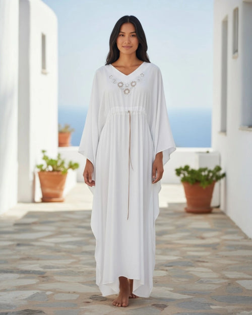 Bamboo Long Kaftan with Repurposed Trimmings