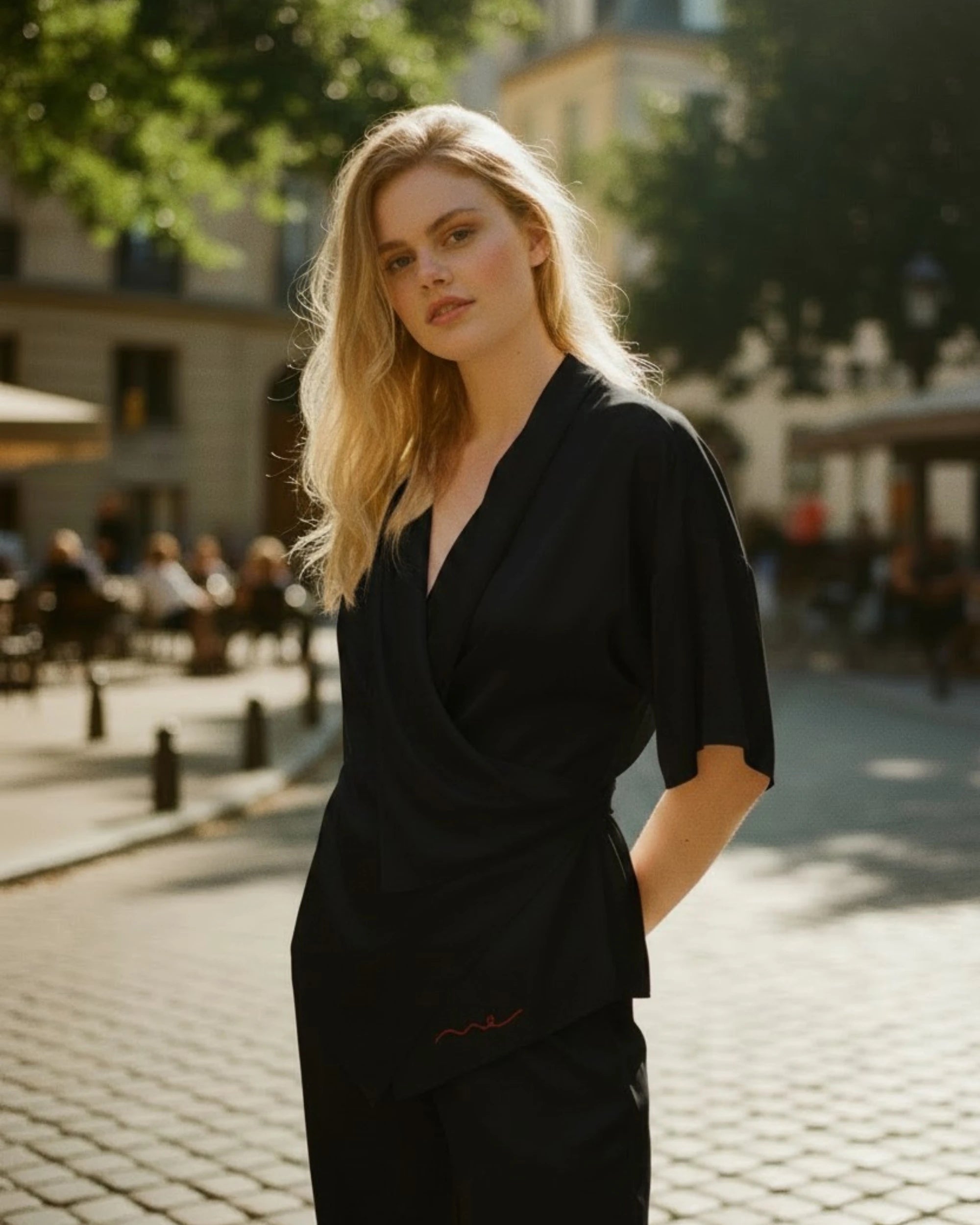 Bamboo Vegan Silk Kimono Wrap Shirt | Black
