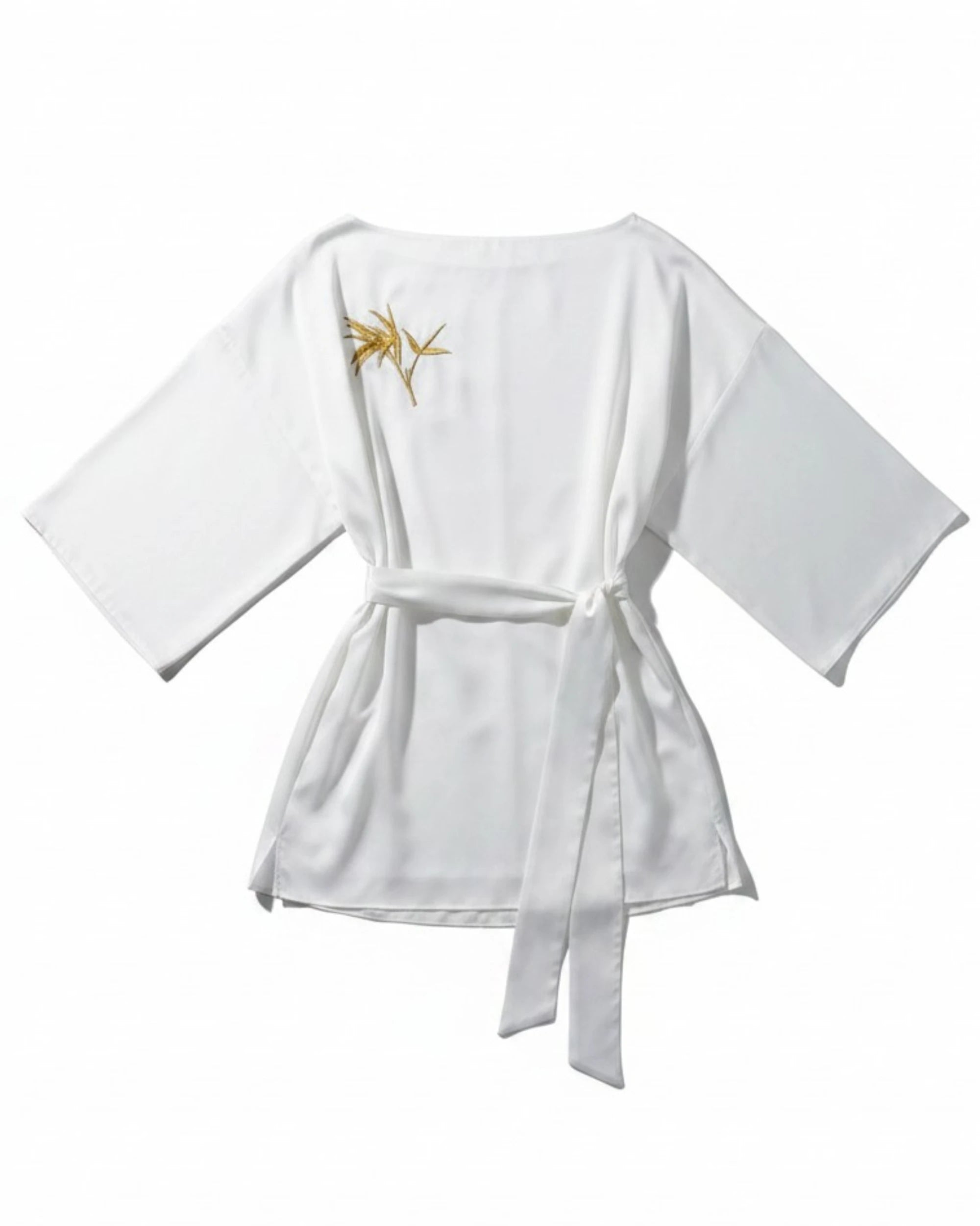 Vegan Silk Embroidered Kimono Tunic Dress | Gold Bamboo