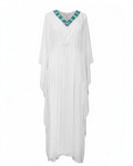Bamboo Long Kaftan with Repurposed Trimmings | Turquoise